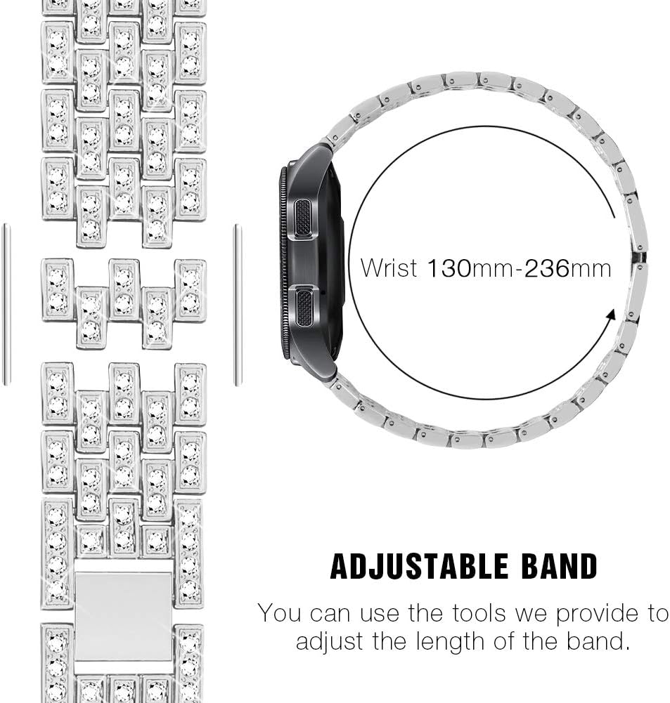 SUPOIX Compatible for Samsung Galaxy Watch 7 6 5 4 40mm 44mm /Galaxy Watch FE 2024/Galaxy Watch 42mm/Galaxy 3 41mm/Active 2 Band, 2 Pack 20mm Women Jewelry Bling Metal Replacement Strap (Silver) - Image 4