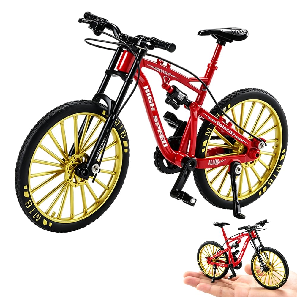 Agarte Mini Finger Bikes, 1:8 Scale Desktop Alloy Mini Finger Mountain Bike, Miniature Bicycle Model, Chain-operated wheels, Model for Desktop Home & Office Decoration (Red)