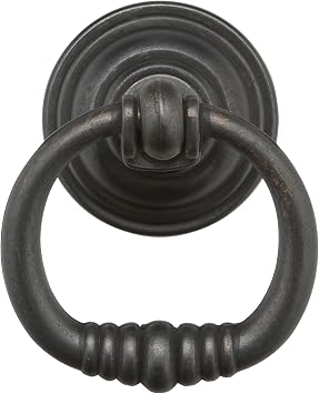 Richelieu Hardware BP30188909 Provence Collection 1 3/4-inch 44 mm x 3 3/8-inch 85 mm Matte Black Iron Traditional Cabinet and Drawer Ring Pull Handle for Kitchen, Bathroom, and Furniture