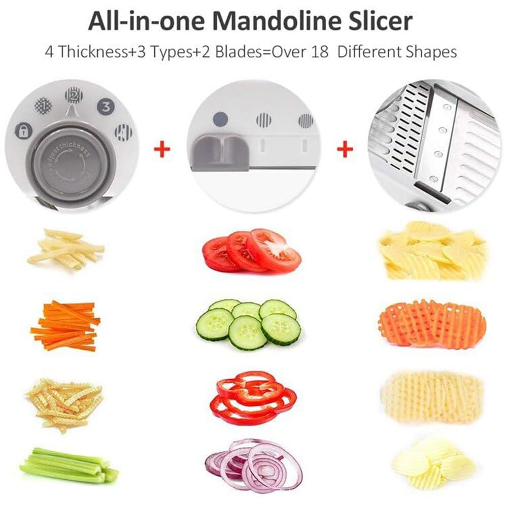 QUTBAG Cortadora De Mandolina, Cortadora En Juliana De Acero Inoxidable 4 En 1, Rallador De Queso para El Hogar, Mandolina De Cocina Multifuncional para Verduras, Patatas, Cebollas, Repollo, Frutas