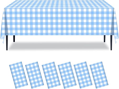 Vista 10 de Paquete de 4 manteles desechables de plástico a cuadros rosados y blancos de 54 x 108 pulgadas, para fiestas, bodas, picnic al aire libre, Rosa a