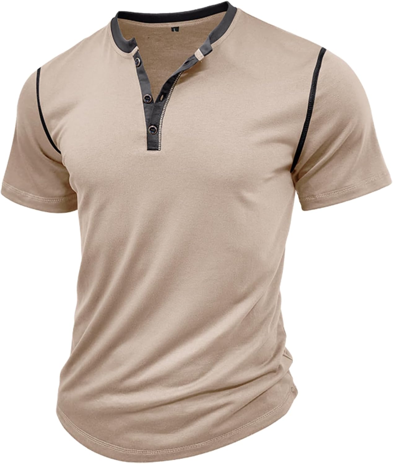 Mens Short Sleeve Shirts Casual Cotton Henley Shirts Slim Fit Summer Classic T-Shirts - Image 2