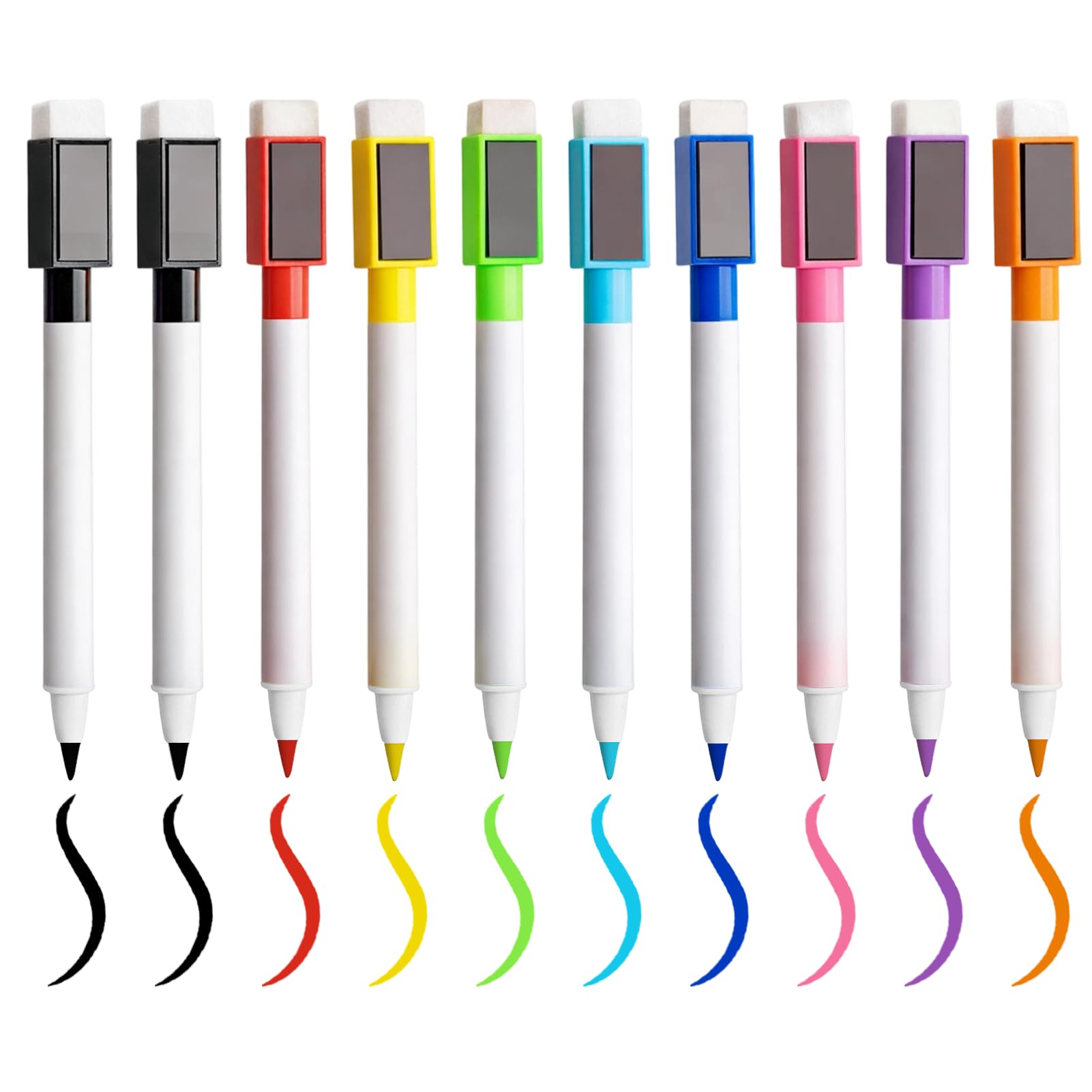 10 Pieces Whiteboard Markers, Whiteboard Markers, Erasable Markers – Low Odor, Wipe Clean and Magnetic – Suitable for Home, Office and School (9 Colours)