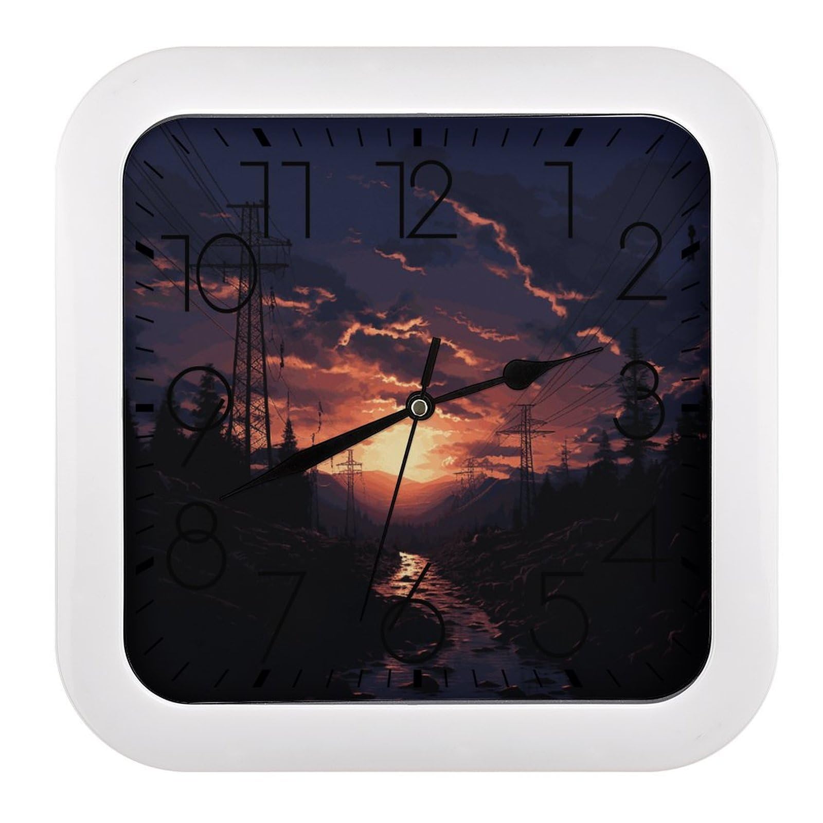 JTREHY Dusk Scenery Wall Clock The Sound is Soft Square Timepiece Fashion Precise Easy to Read Numbers | Perfect Living Room Kitchen Or Office Clocks