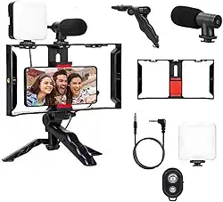 Estabilizador Kit Video Making Suporte De Gaiola De Coelho Com Tripés Móvel Para Celular E Câmera (Com 1 Led)