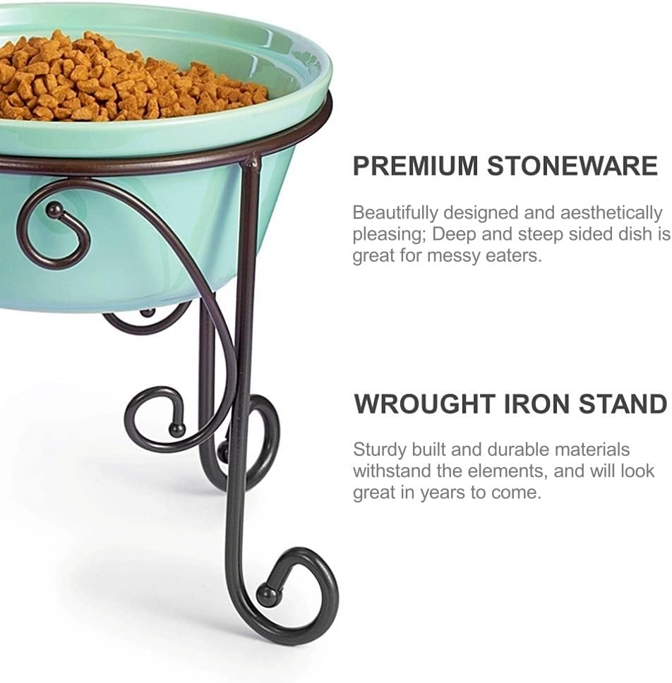 Elevated Dog Bowl Stand with 3 Large Ceramic Bowls – Raised Feeding Station for Medium & Large Dogs, Includes 2 Standard Bowls + 1 Slow Feeder, Durable Iron Frame, Non-Slip (Lucite Green)