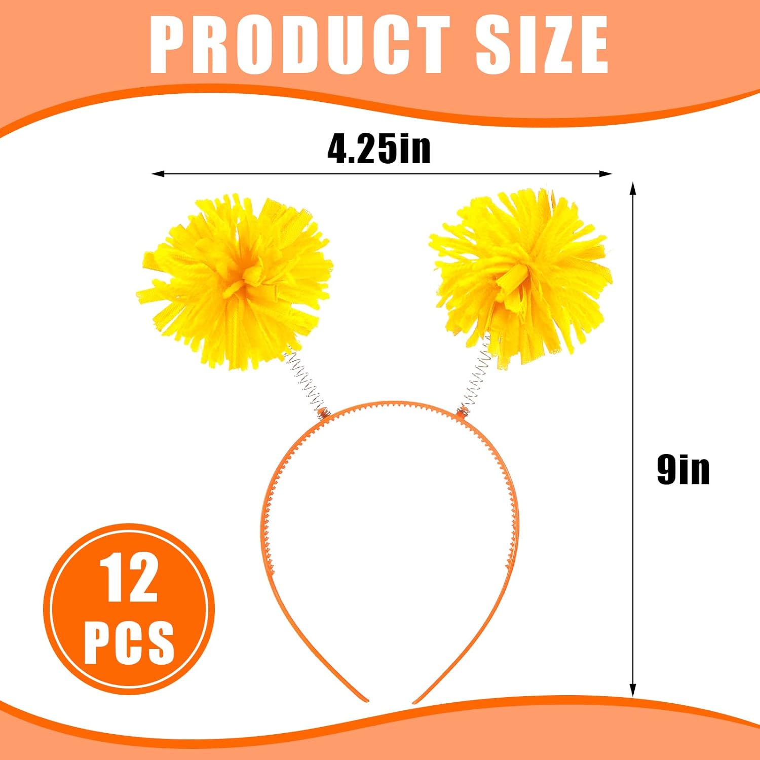 Tigeen Pom Pom Headband Head Bopper, 12 Pcs Yellow (COSTUME HEADWEAR) for Women Adults Accessories, Religious Birthday Party Headwear - Image 2