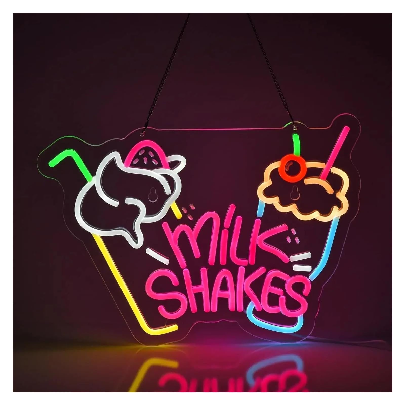 LEMST Signs Lamp Milk Shakes Neon Sign Neon Lights Sign for Wall Art Decor for Food Drink Ice Cream Shop Yogurt Bar Bubble Tea Store 38x27.8cm