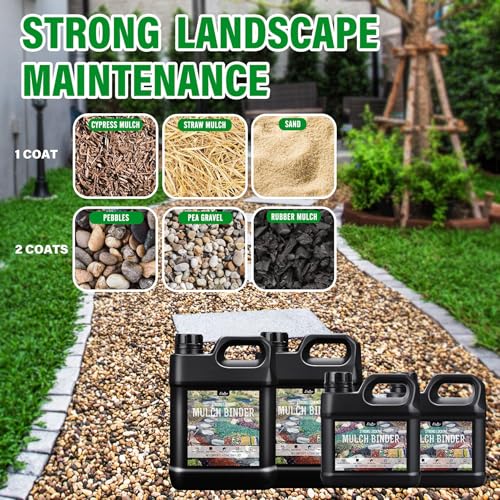 Kieskleber, Mulchkleber - 2L Kiesbinder mit Applikator zum Verkleben von Steinen, Landschaftsbau, Garten - Ungiftig Gebrauchsfertig Mulch Kleber Glue für Kies, Steine, Blätter, Rinde, Gartenwegen