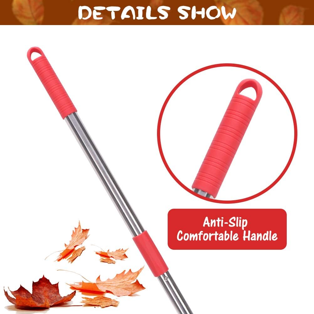 Homimp Adjustable Garden Leaf Rake,38"-63" Lightweight Aluminum Handle 25 Tines Rake,19" Inch Wide,for Gardeners,Kids Leaf Rake,Detachable Garden Rake,Easy to Carry
