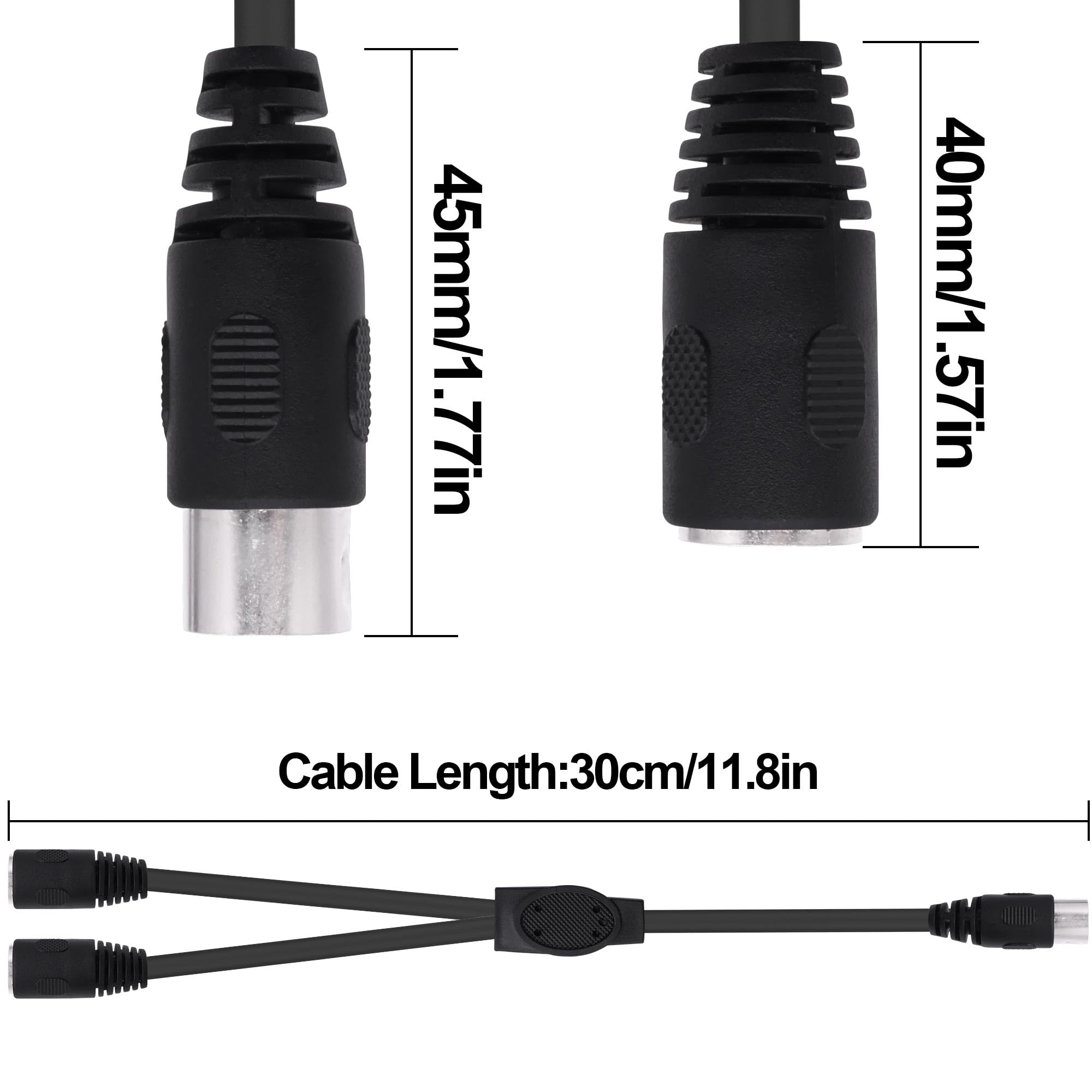 YARCHONN DIN 8 Pin MIDI Splitter Y Cable Adapter 8pin DIN 1 Male to 2 Female Extension Cord Wire for MIDI Keyboard Electric Piano TV Monitor Projecto-30cm/11.8in - Image 2
