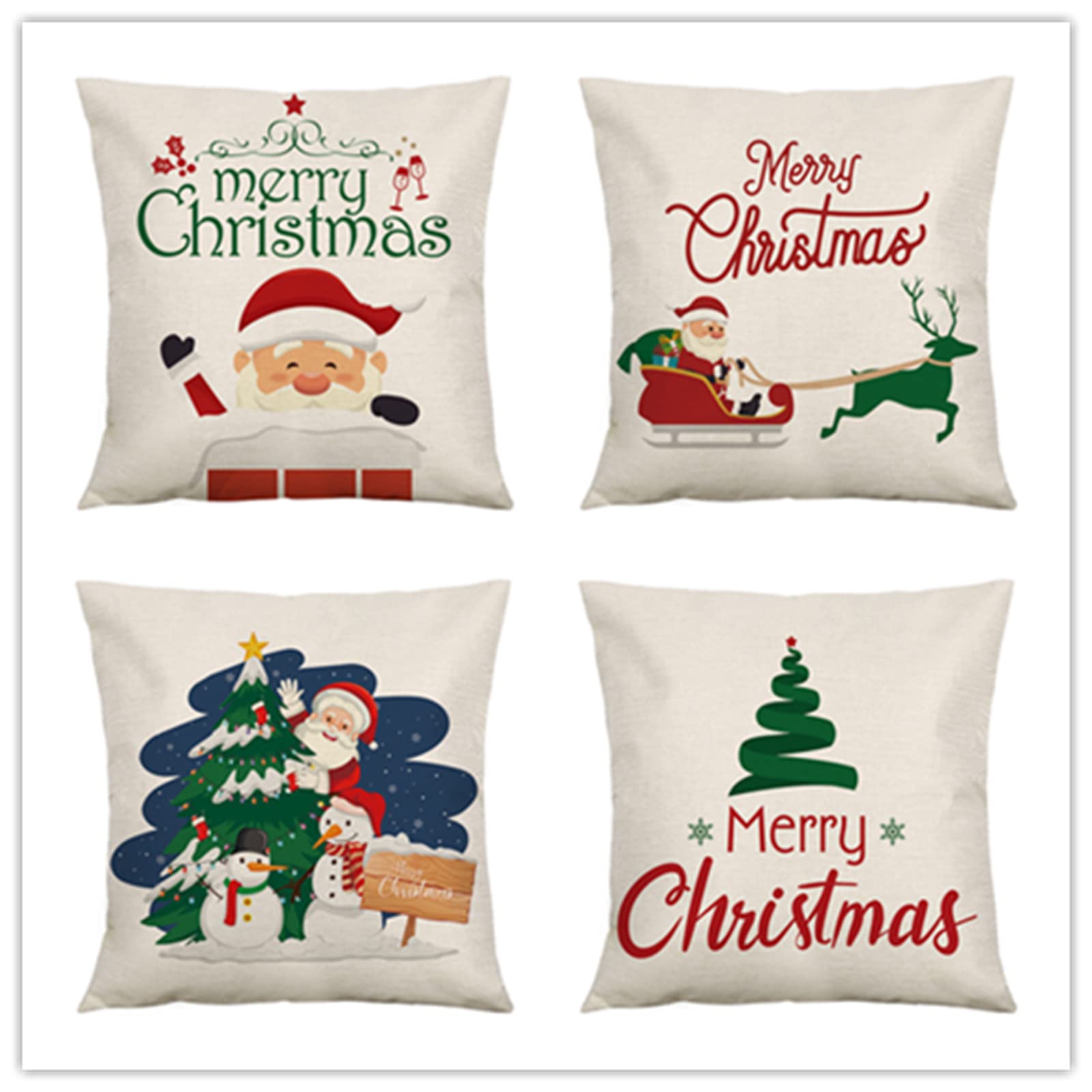 Juego de 4 Fundas de cojín Decoración navideña, Decoración navideña Funda cojin 60x60cm Cojines Decorativos para Sofa Suave cojin Exterior para Salón Silla Cama Oficina Dormitorio 24x24in