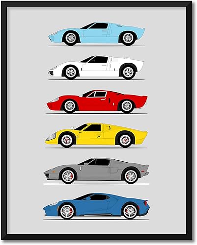Vista 51 de Handmade Poster compatible with Ford GT Generation and Print of Ford GT40 - White Cars with Blue Stripes, 11x14" Metallic Print (Unframed)-Gift Car
