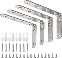 YUMORE Heavy Duty L Brackets 5x3 Inch Stainless Steel Shelf Supports, 35lb Load Per Pair, Rustproof Corner Braces Pack of 4