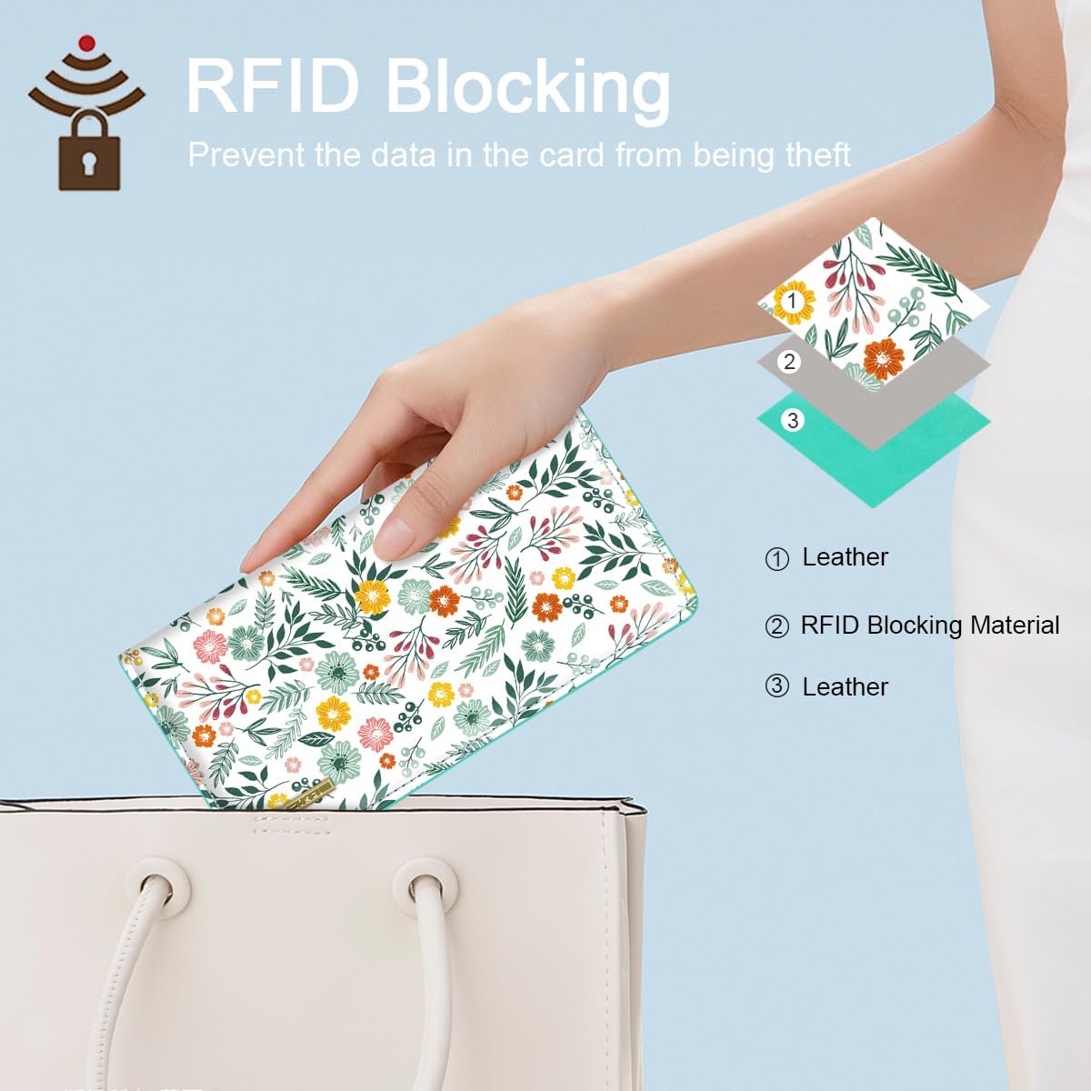 Ultra Slim Womens Wallet Minimalist Thin Long Leather Bifold Wallet RFID Blocking Card Holder Organizer with Zipper Coin Pocket Ladies Girls Gift Purse, Green Flowers - Image 7