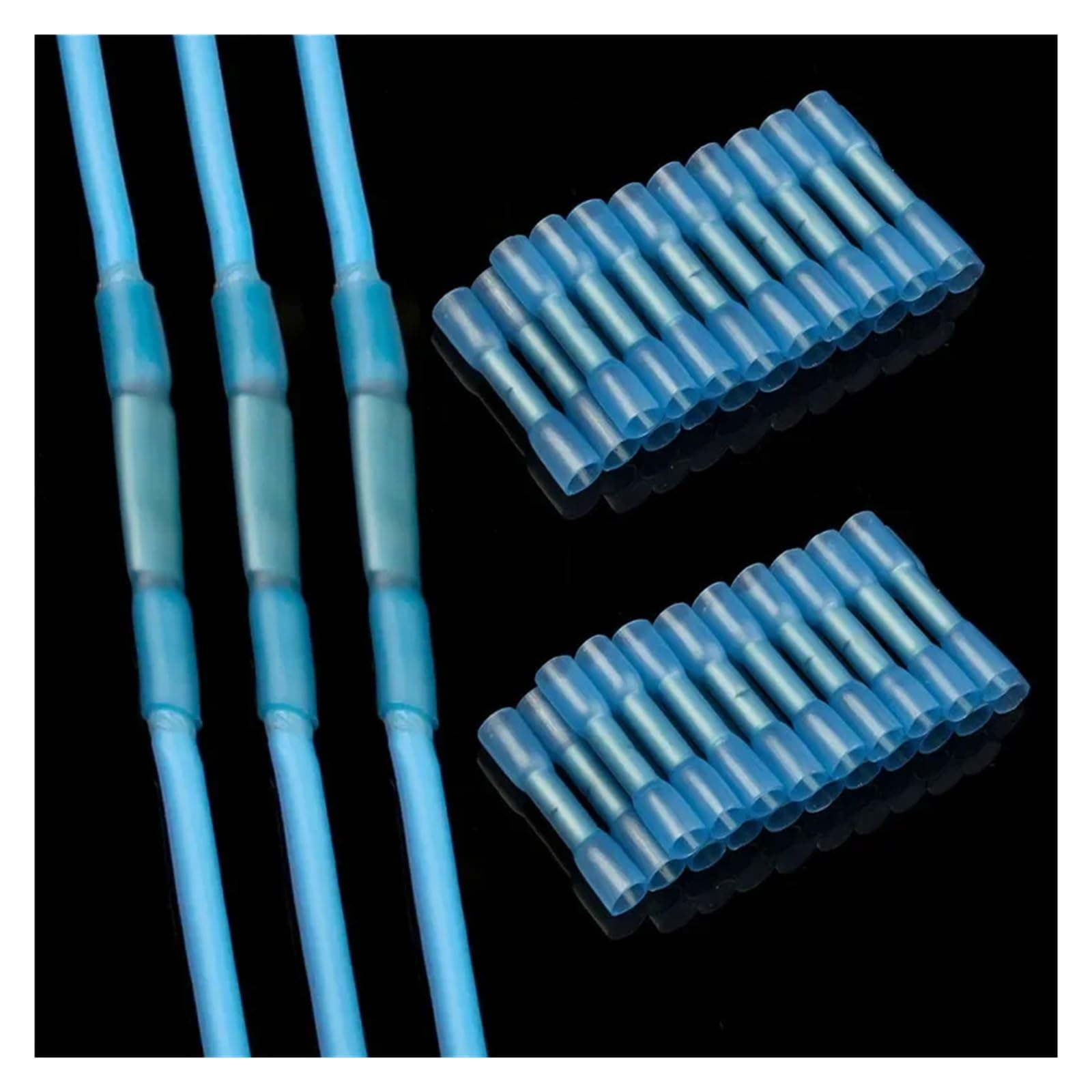 DSZUJTYROP 50PCS Blue Insulated Heat Shrink Crimp Terminals Fully Seal Butt Electrical Wire Connectors AWG 16-14