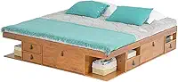 Cama King Size com Gavetas Bali Meu Móvel de Madeira - Nozes