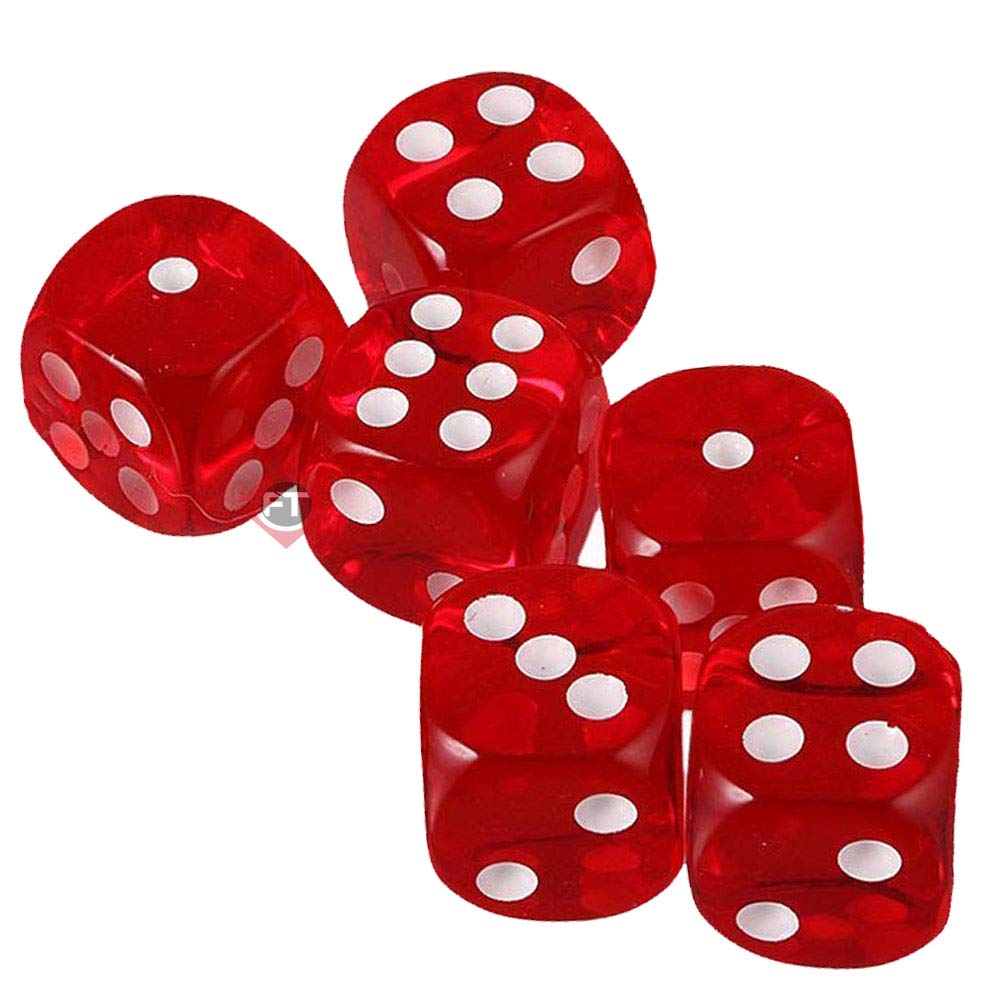 Firstly Traders 5 Pieces Dice Set Translucent Colors 6 Sided Round Corner Dice 14mm for Party Favours Supply