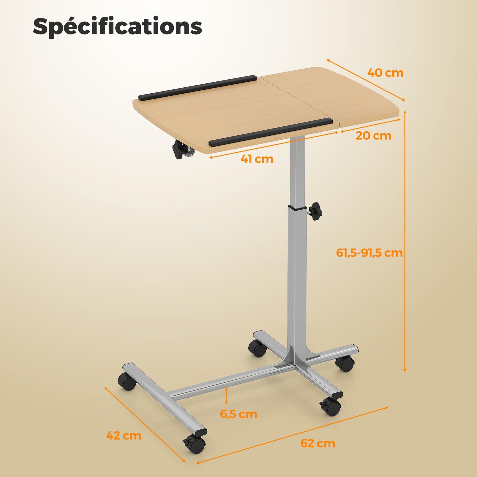 GYMAX Bureau Debout d'Ordinateur Portable, Tablette Inclinable, Hauteur Réglable 61-91cm, Bureau en Forme de C pour Lit Canapé, Gain de Place, pour Hôpital, Salon, Chambre