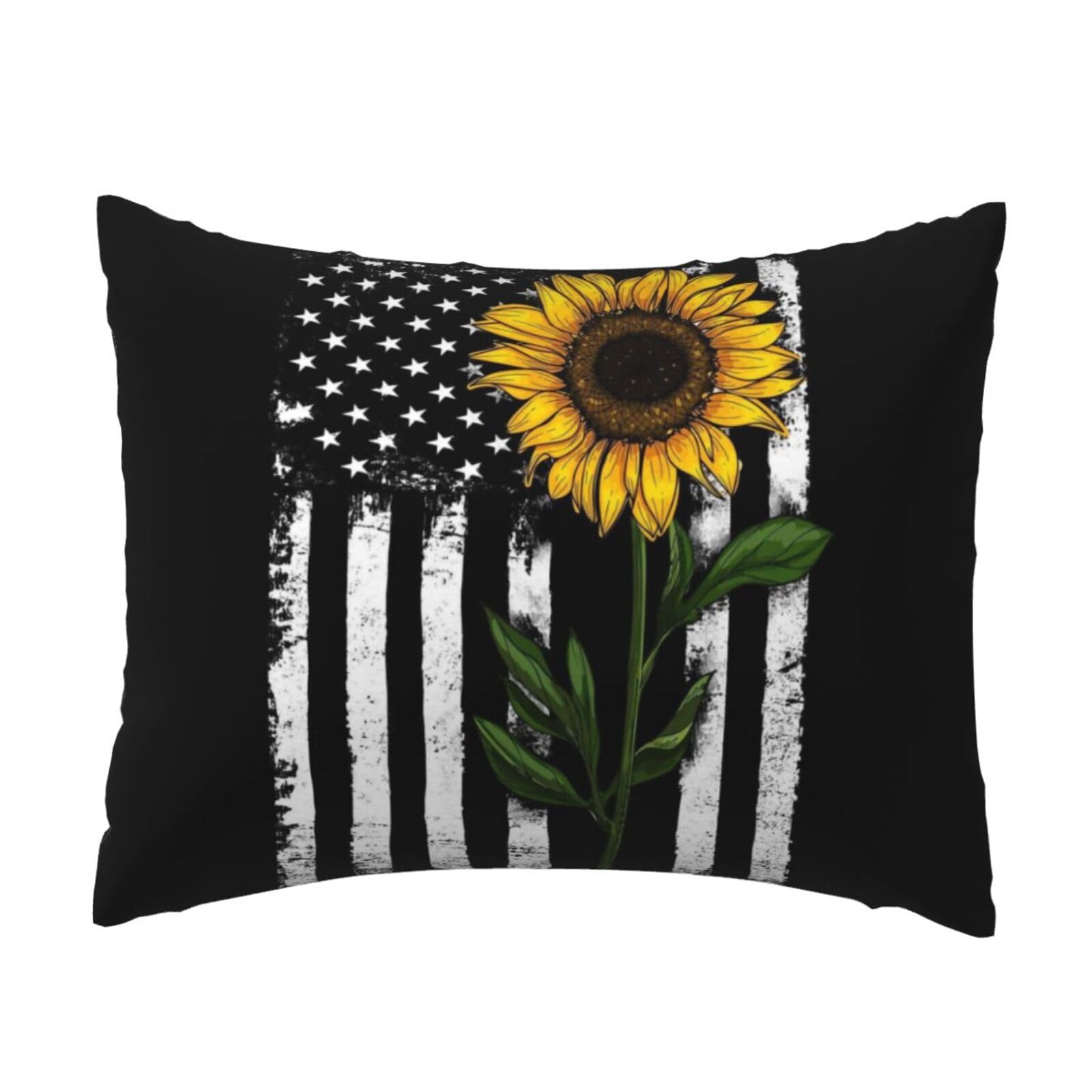 WSHFFILO Sunflower And American Flag printed Pillow Case 20x26in Decorative pillowcase Throw Pillow Cover