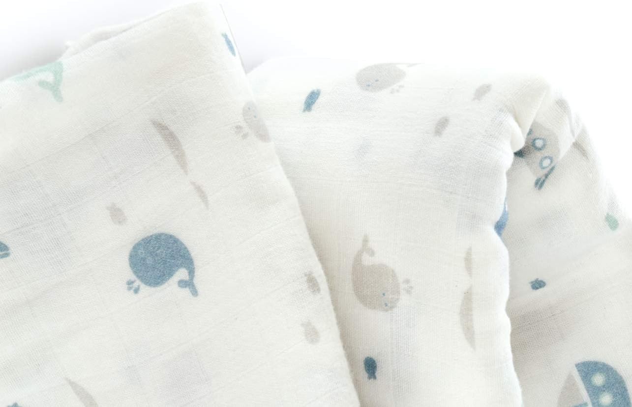 Cotton Organics Muslin Swaddle Blanket, Extra Soft and Hypoallergenic Organic Cotton, Gift Box (Blue)