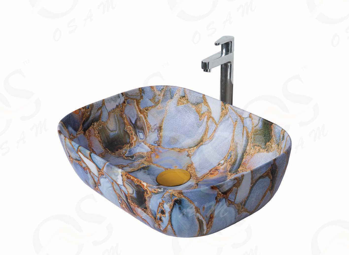 OSOSAM Designer Ceramic Vessel Sink - 18x13x5.5 Inch, Blue & Golden, Glossy Finish (B0BX4FFXVW) Amazon Price History, Amazon Price Tracker