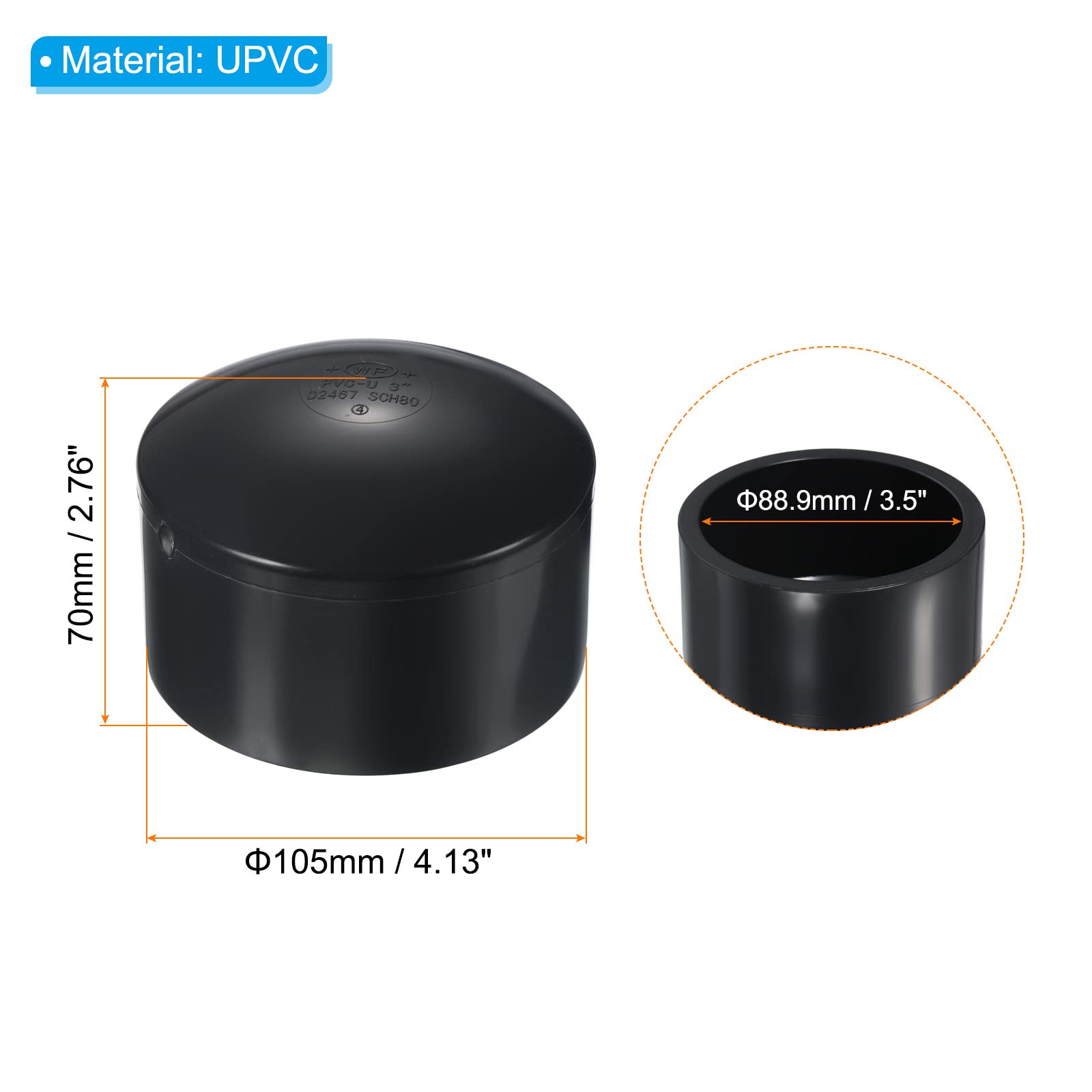 PATIKIL 3" UPVC Pipe End Cap Fitting, 2 Pack Plug Socket Adapter Smooth Finish for Build PVC Furniture DIY Garden Shelf - Image 2