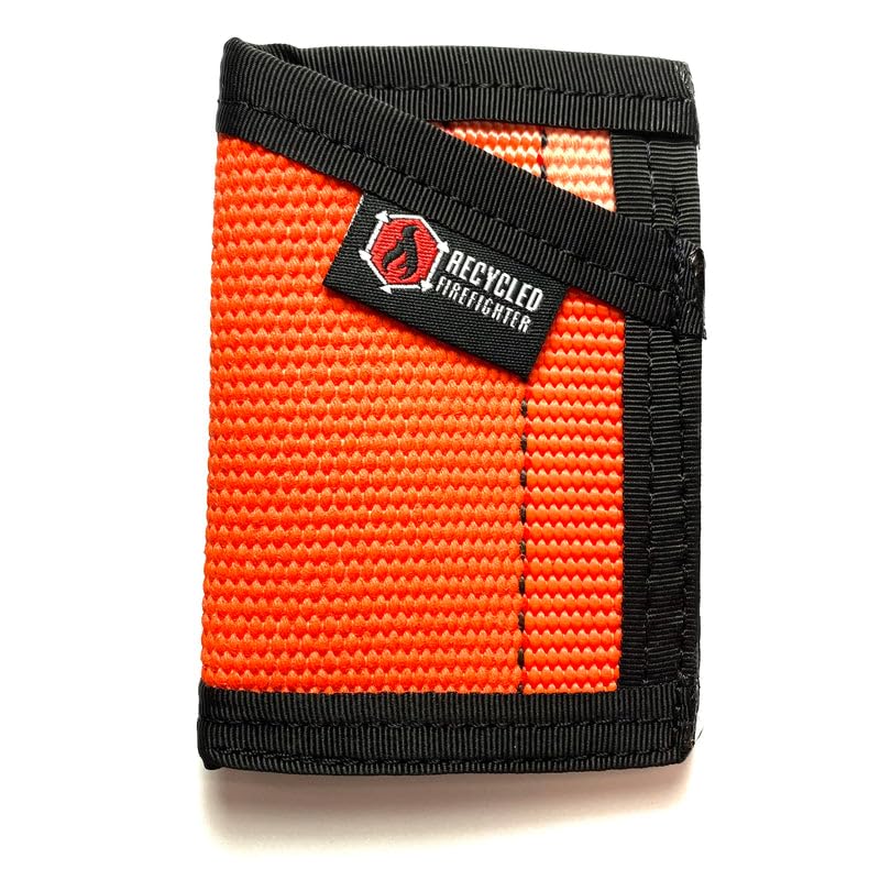 Recycled Firefighter Sergeant Slim Wallet for Men & Women – Minimalist Front Pocket Wallet w/Elastic Money Clip – Card Holder for 4-8 Cards – Travel Essentials, Orange/Black