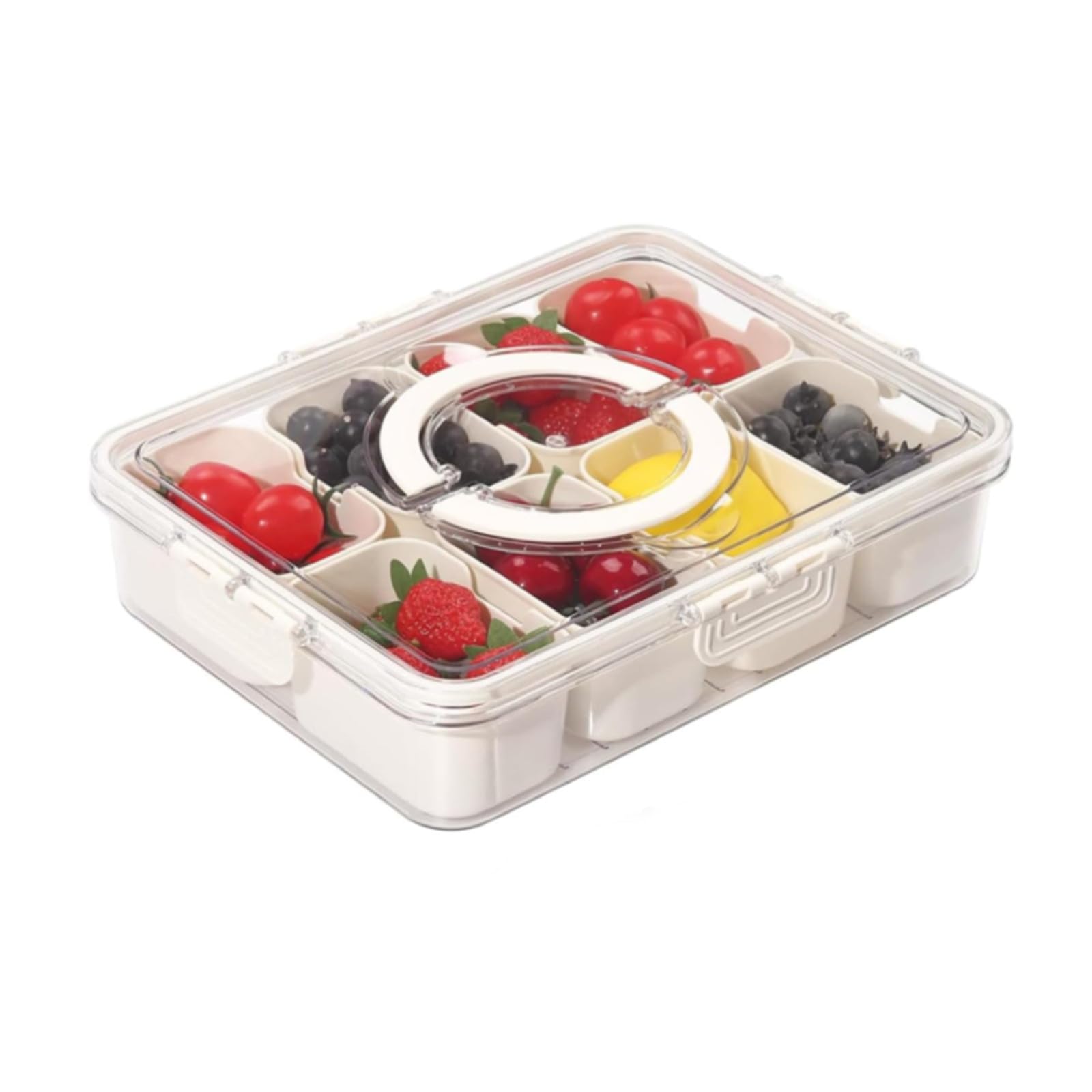 Divided Serving Tray with Lid and Handle, Snack Tray with Lid, Veggie Tray Fruit Tray, Snackle Box Charcuterie Container, Plastic Food Storage Organizer for Snack, Fruits, Veggie, Candy, Nut, Picnic