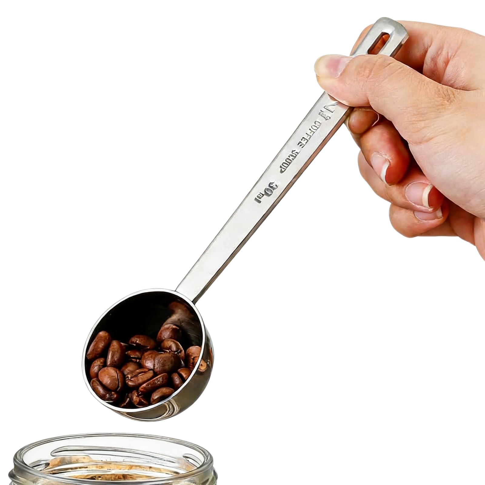 Set di 2 misurini da caffè in acciaio inox, 2 cucchiai misurini, cucchiaini da caffè, 30 ml, in metallo a manico lungo, caffè, zucchero, polvere, cucchiaini dosatori per tè, 2 pezzi