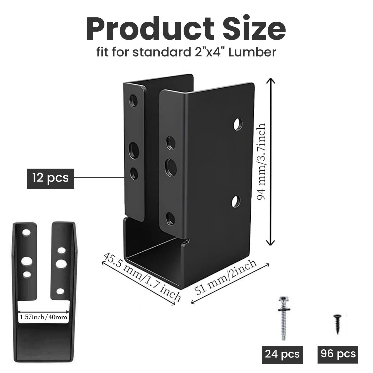 12 ganci per travi nascosti, flange nascoste da 5,1 x 10,2 cm, con viti, in acciaio Q235B verniciato a polvere, per travi, altalene, corrimano, recinzione