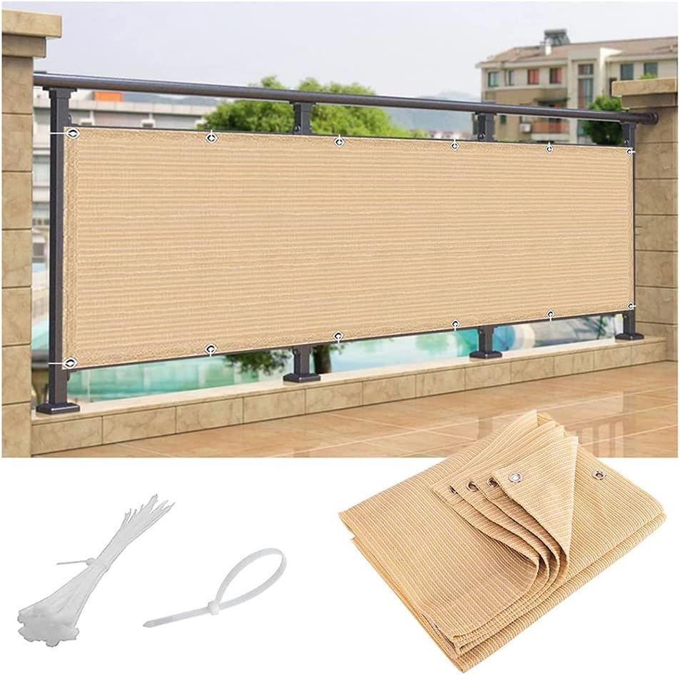 Balcony Privacy Screen, HDPE Garden Privacy Cover with Cable Ties, Outdoor Sun Shade UV Protection,Beige,60x900cm(24x354inch)
