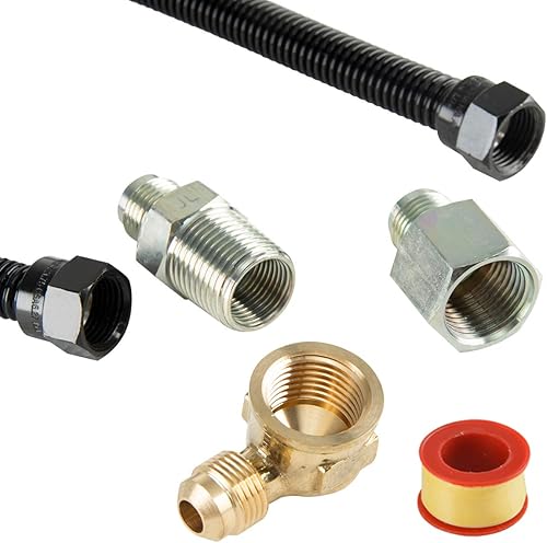 Miniatura 2 de Stanbroil Línea flexible de gas flexible sin silbato de 38" x 48" con extremos de latón para fogata y chimenea NG o LP