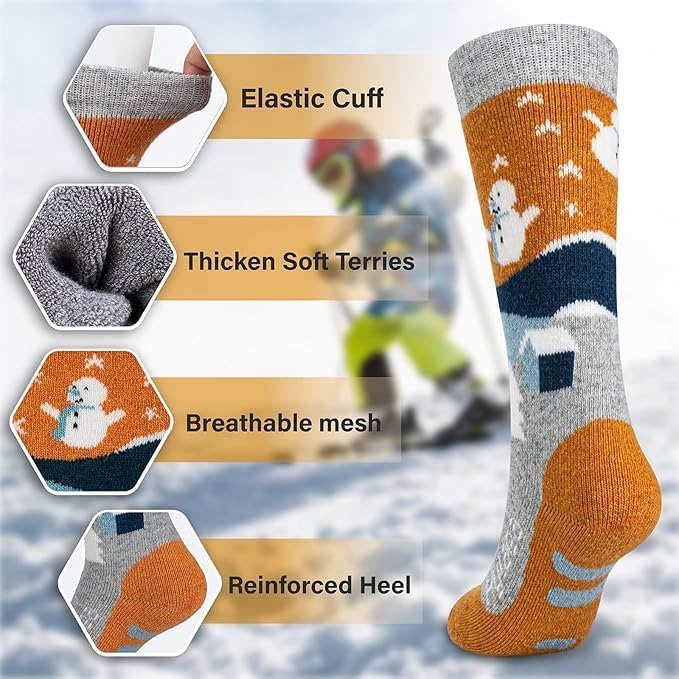 Hylaea Merino Wool Ski Socks Kids, Knee-high Warm Thermal Snowboard Skating Socks for Boys Girls Toddler - Image 4
