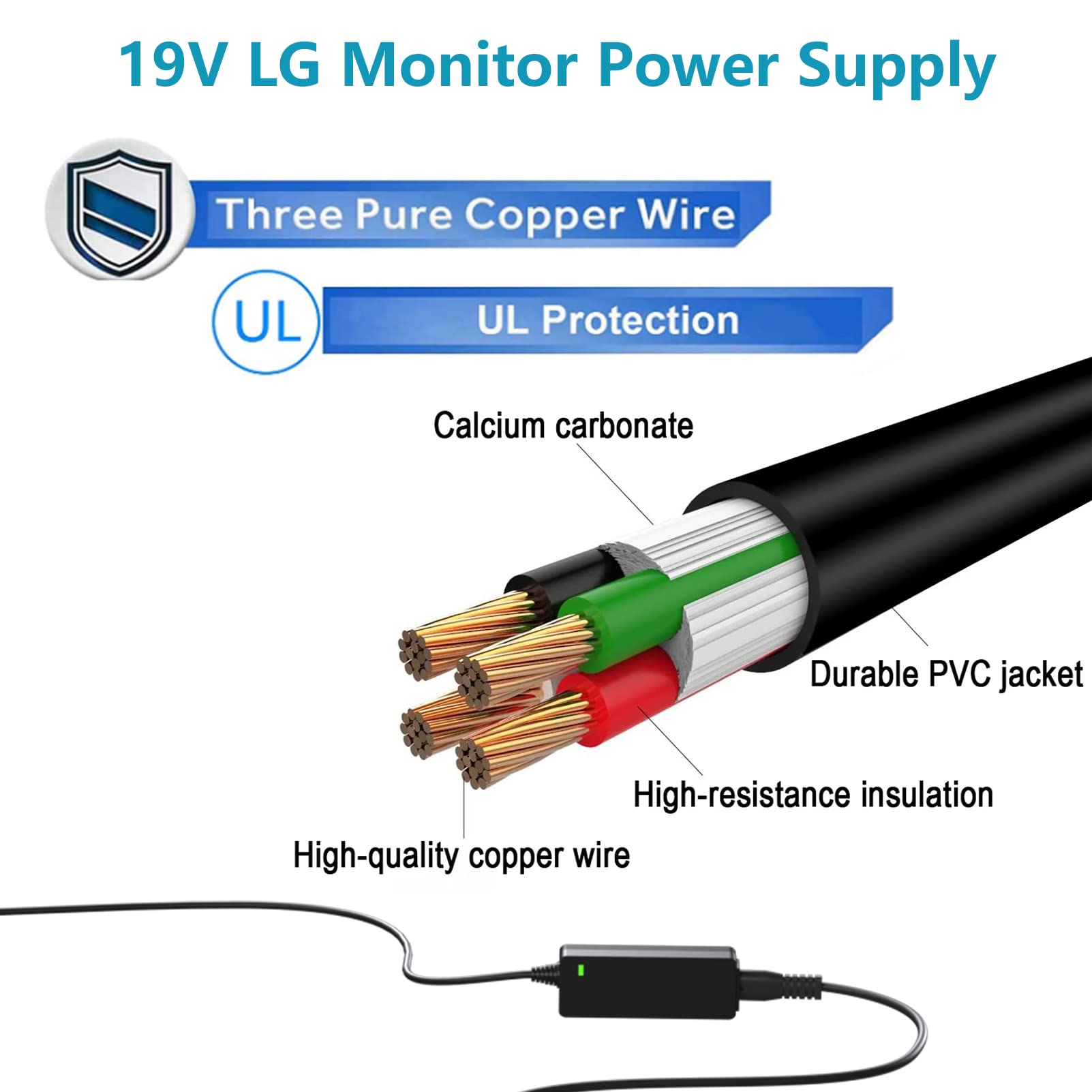 Powe Cord for LG Monitor DC 19V 3.42A 