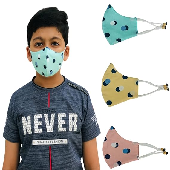 BRAHMANI Layer Kids Face Mask With Adjustor ? Reusable & washable Cotton Kids Mask For 7-12 Years Old Boys & Girls ? Designer Mask For Children (3) (7-12 Year)
