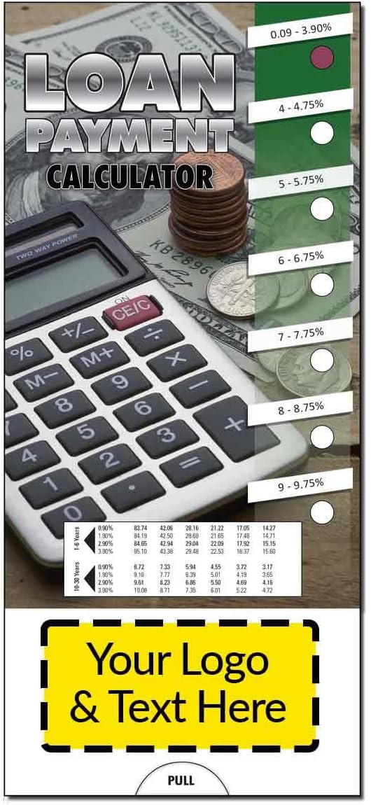 ZOCO – Loan Payment Calculator Slide Charts – Pack of 250 – Custom Logo & Text – Mortgage & Auto Loan Monthly Payment Handout – 3.75 x 8.5 Inches