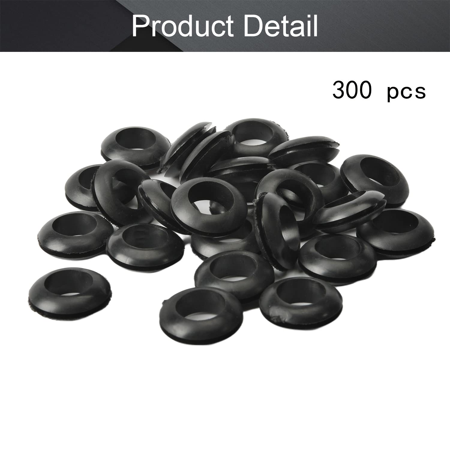 Fielect 300Pcs Rubber Grommet 16mm Mounting Dia Oil Resistant Armature Rubber Grommets for Wiring Cable Black