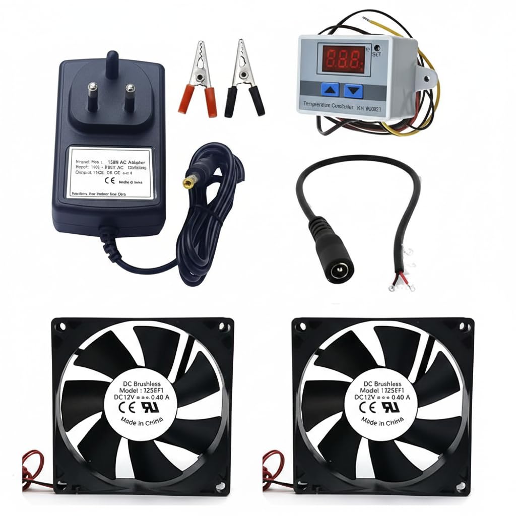 Combo Pack of XH-W3001 220V AC 1500W Digital Temperature Controller + 2 Pcs 12V DC 3-inch Cooling Fan + 12V AC-DC Power Adapter + Double Ended Crocodile Clips + Female DC Jack Set-image-47