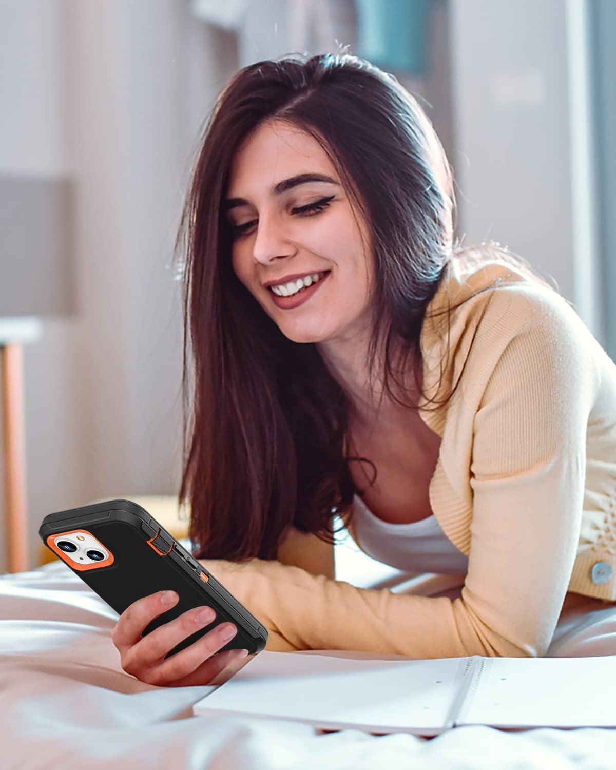 FEIYAR HOME Designed for iPhone 13&14 Heavy-Duty Case, Military-Grade Shockproof Protection, Includes 2 Tempered Glass Screen Protectors - Black Orange - Image 7