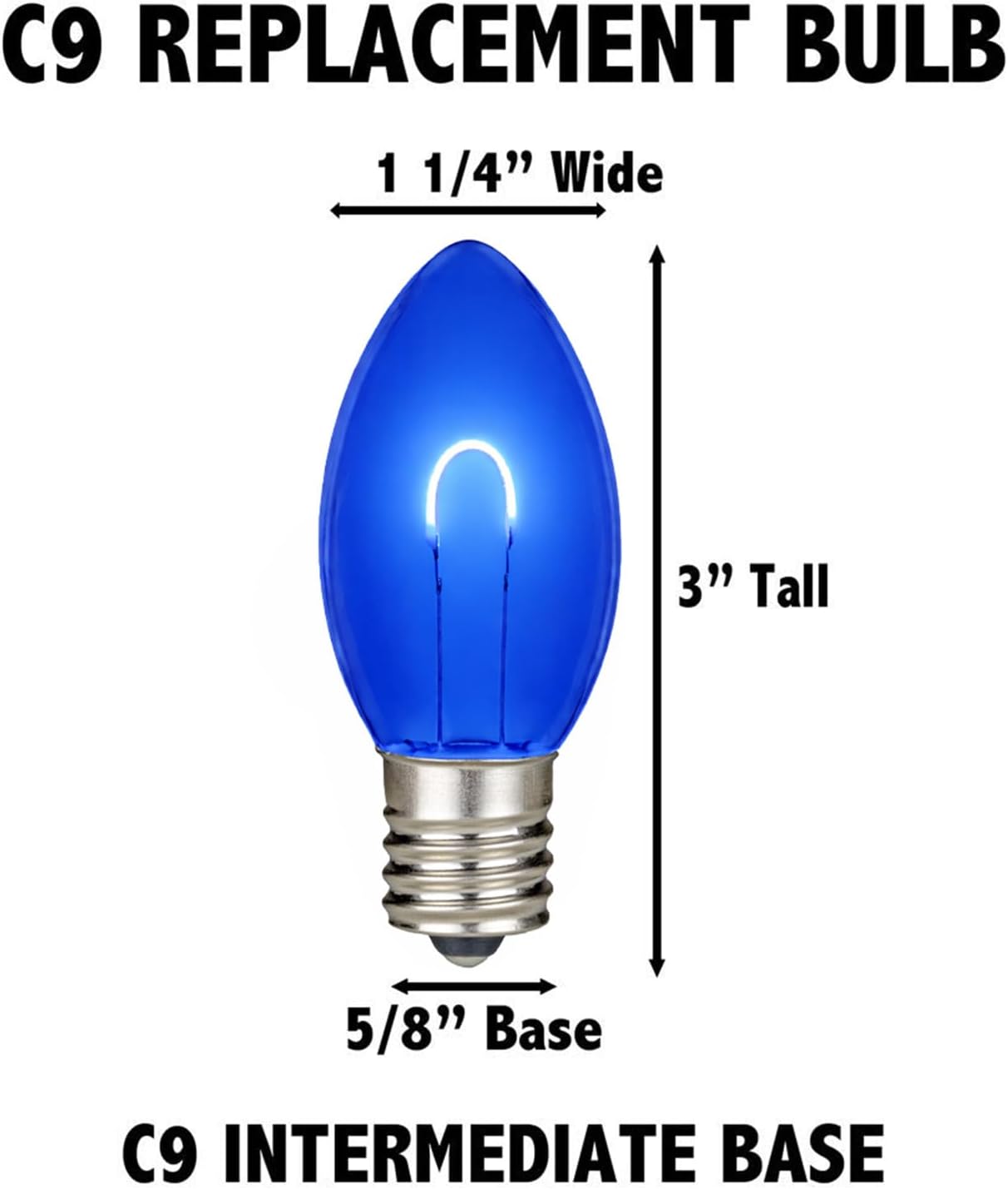Novelty Lights 25 Pack C9 LED Flex Filament Bulbs, Blue Shatterproof Plastic Replacement Christmas Lights, E17 Base for Indoor/Outdoor Strings, Dimmable, 1.0W 15,000 Hour Life