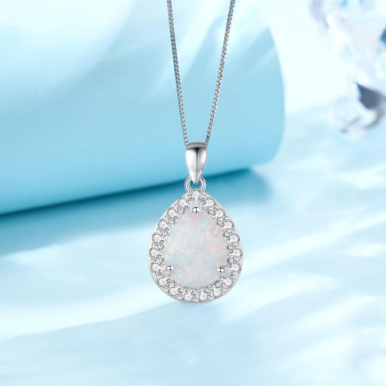 Urn necklace for Ashes 925 Sterling Silver Opal/Turquoise/Moonstone/Moss agate Pendant Cremation Memory Jewelry Keepsake Gifts for Women - Image 2