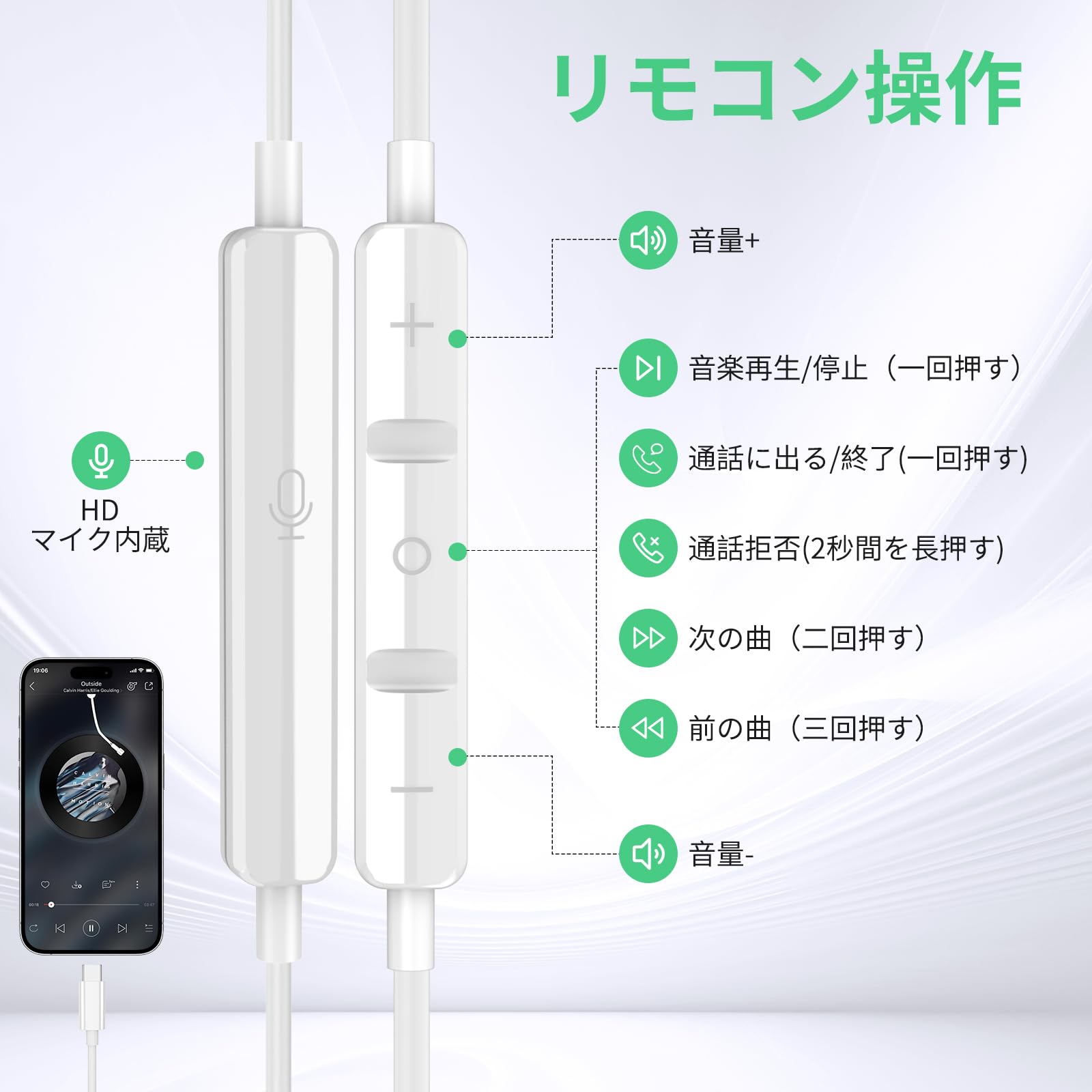 Amazon.co.jp: タイプc イヤホン 有線 インナーイヤー型 HIF音質 通話