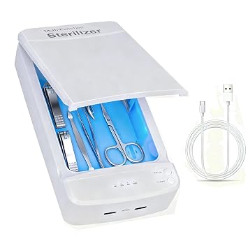 Nail Tool Sterilizer Box, ALLGLAM USB Portable Sterilizing Box for Nail Manicure Tools, Beauty Tweezers, Tattoo,Mobile Phone Cleaning White