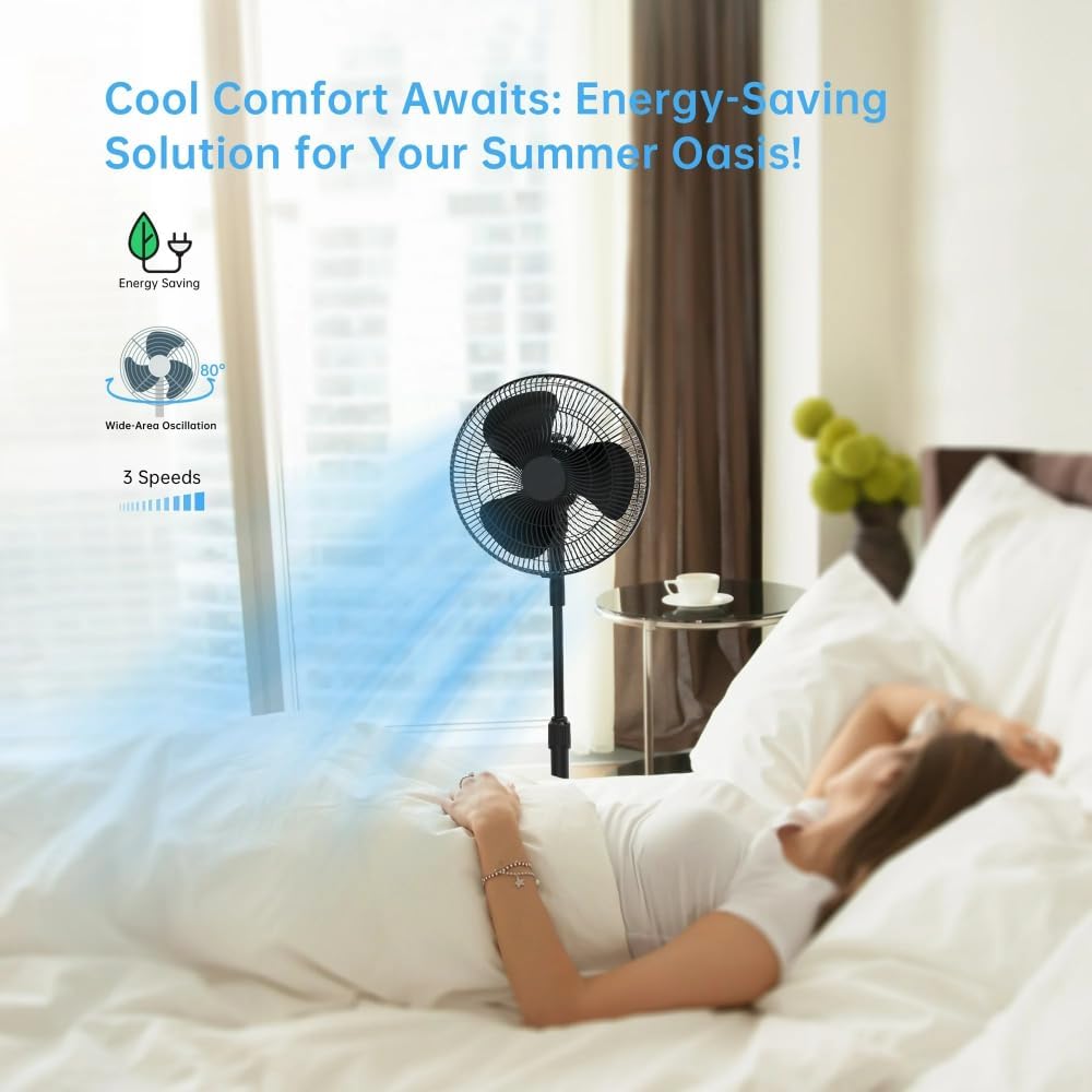 16" Oscillating Pedestal Fan with Precision 3-Speed Wind Control and Adjustable Tilt