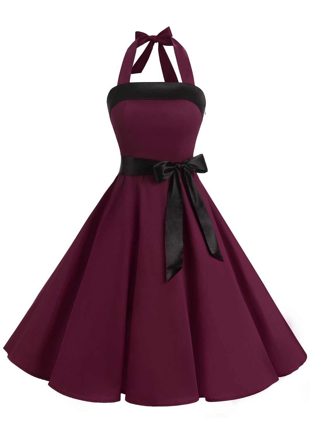 Timormode Vintage Dress for Women 1950s Halter Retro Cocktail Dresses Audrey Hepburn Style Rockabilly Swing Dress TM10212Burgundy XS