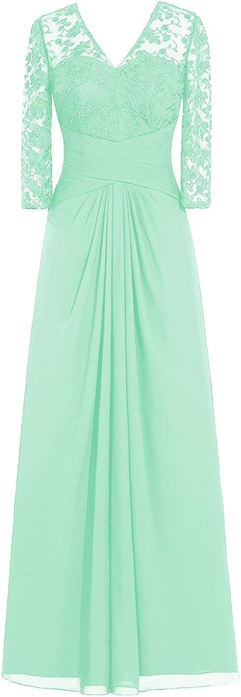 Mother of The Bride Dress Lace Evening Dresses V Neck Evening Gown Chiffon Mother Dress with Sleeves Black 10