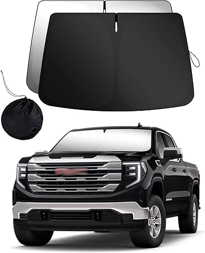 Parasol para parabrisas delantero compatible con GMC Sierra 1500 2500 3500 SLT, AT4, Denali Pickup (2019-2024) Accesorios - Protector solar