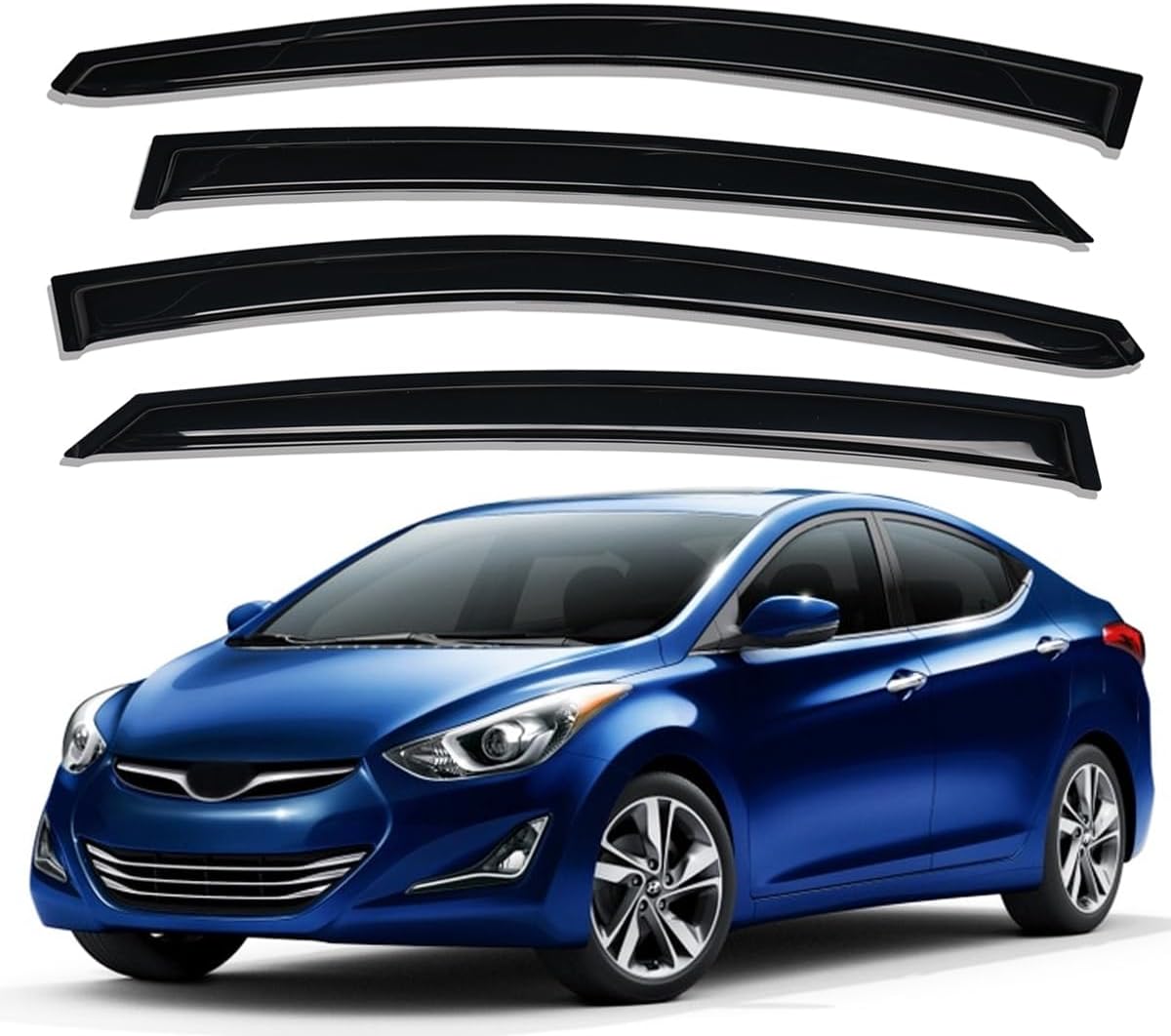 Lightronic Extra Durable Outside-Mount Auto Vent Window Visor, Fits 2011-2016 Hyundai Elantra Sedan (EXCLUDES Elantra GT), UV Protection Rain Guard, Original Wind Deflector, No-Drill, Smoke, 4-Pcs