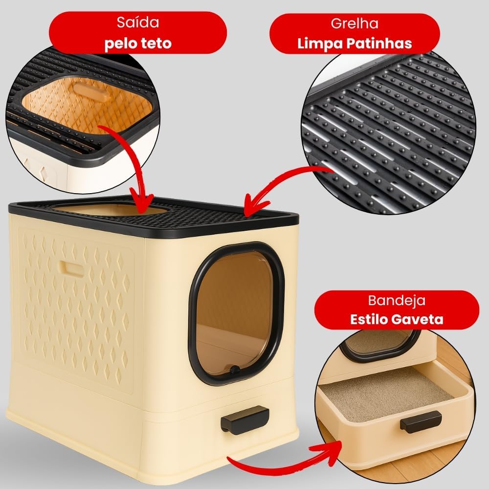Caixa De Areia Para Gatos Fechada Furba Grande Sandbox Luxo Grande Premium (Cinza) Caixa De Areia Para Gatos Fechada Furba Grande Sandbox Luxo Grande Premium (Cinza)